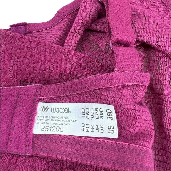 Wacoal 851205 Halo Lace Underwire Bra Burgundy Wine Adjustable Size 38D - Picture 6 of 6